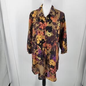 Coldwater Creek Tunic Top Women's XL Button Front Floral Cotton Silk Blend